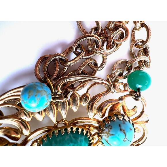 Vintage Napier cabochon gold tone and stone chain belt - Picture 10 of 12